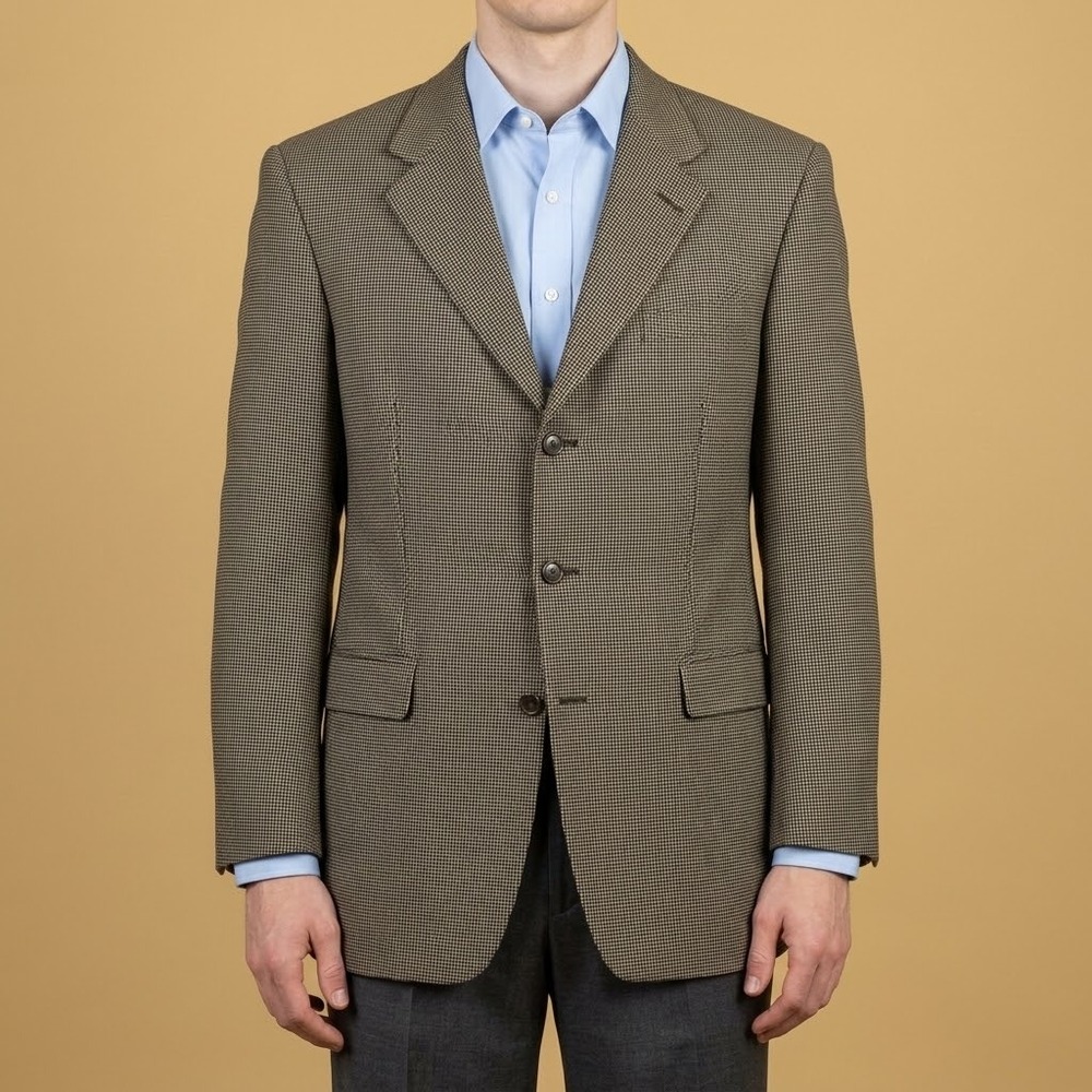 Calvin Klein Houndstooth Blazer Mens 41L Brown Pure Wool Jacket EUC